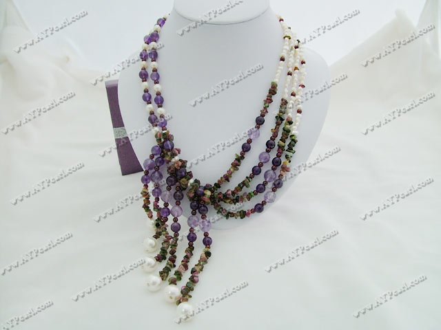 Wholesale Gemstone Jewelry-pearl amethyst garnet necklace