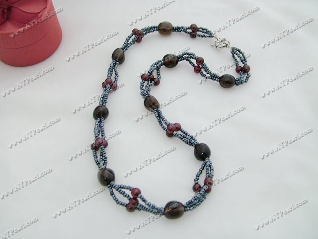 garnet smoke quartz necklace