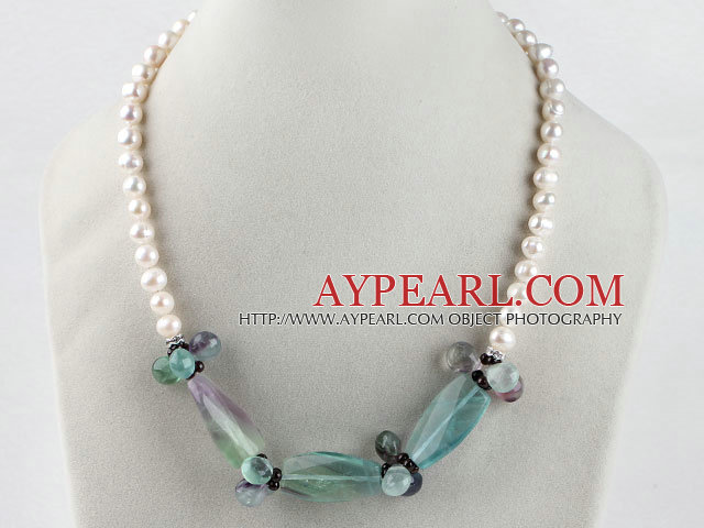 pearl rainbow fluorite necklace