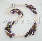 faced aethyst tourmaline pearl necklace 