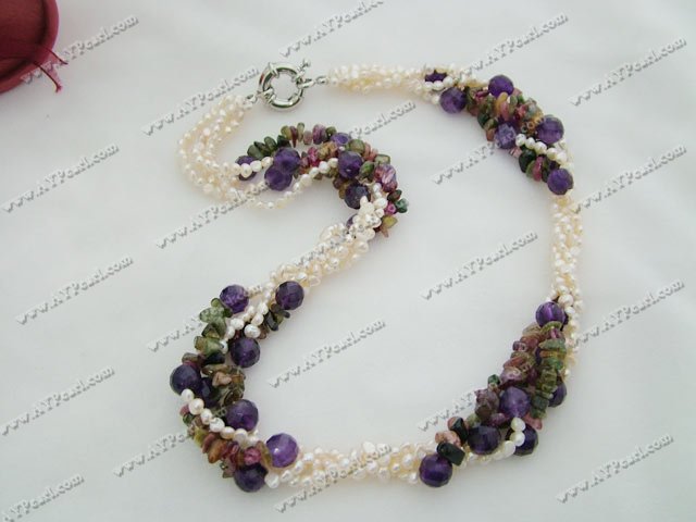 faced aethyst tourmaline pearl necklace 