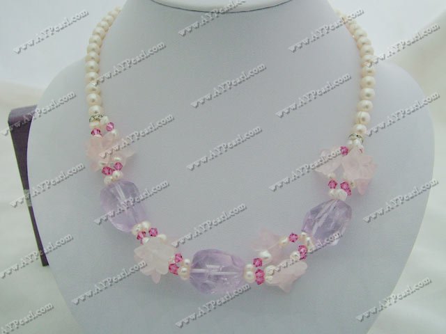 améthyste rose perle collier de quartz