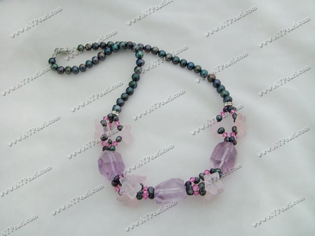 amethyst rose quartz pearl necklace