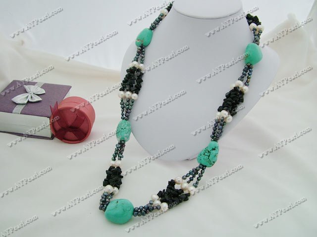 Pearl black stone turquoise necklace