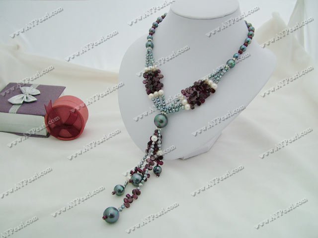 pearl garnet sea shell necklace