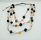 agate black gem crystal necklace