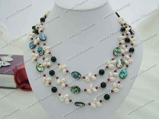 pearl garnet abalone shell necklace
