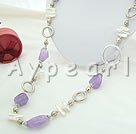 Amethyst biwa pearl necklace