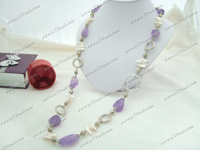Crystal Jewelry Wholesale-Amethyst biwa pearl necklace