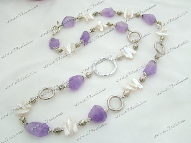 Crystal Jewelry Wholesale-Amethyst biwa pearl necklace