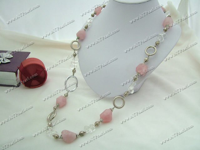 rose quartz white crystal necklace