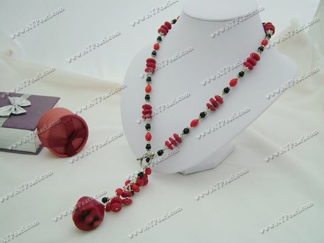 Coral Jewelry Wholesale-Black crystal coral necklace