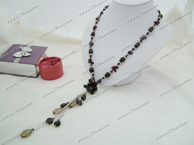 garnet smoky quartz necklace