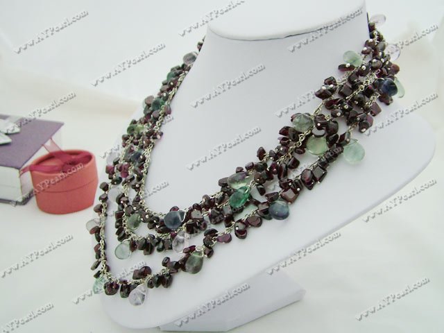 Wholesale Gemstone Jewelry-garnet rainbow fluorite necklace