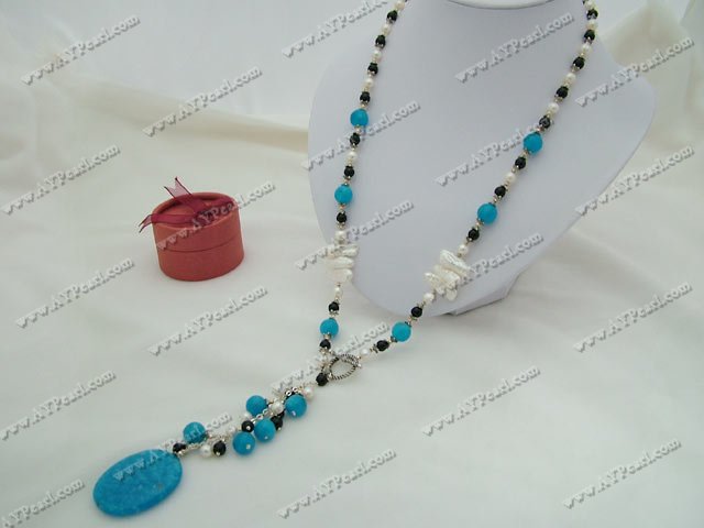 pearl black agate cyanite necklace