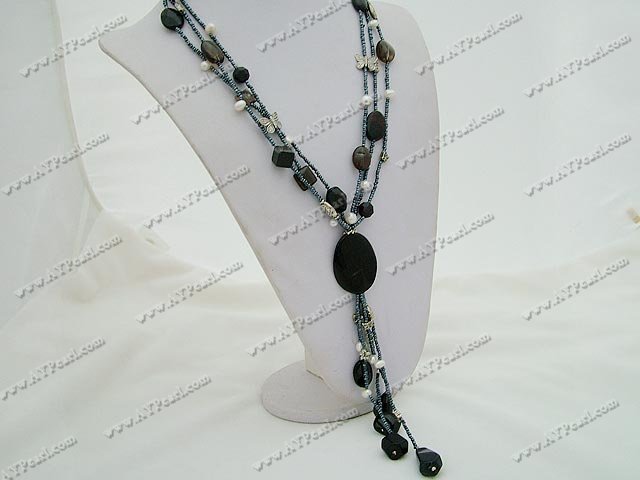 Pearl Black Achat Kristallhalsband