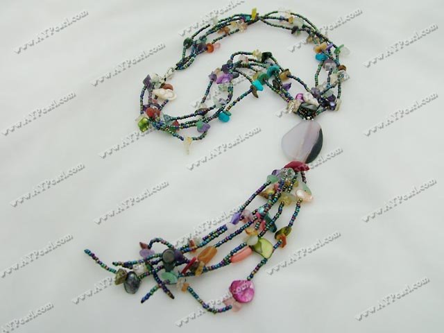 mixed color pearl multi-stone necklace