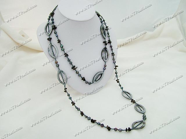 pearl shell black jade necklace