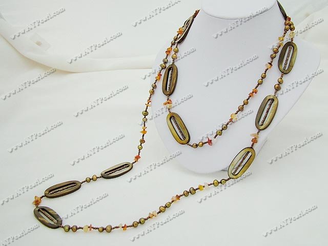Shell Jewelry Wholesale-pearl crystal agate shell necklace