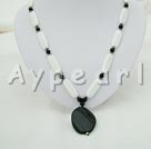 Wholesale Gemstone Jewelry-white stone black agate necklace