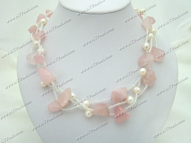 pearl rose quartz necklace