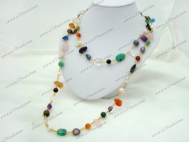 mixed color pearl multi-stone crystal necklace