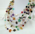 Wholesale Gemstone Jewelry-mixed color pearl multi-stone crystal necklace