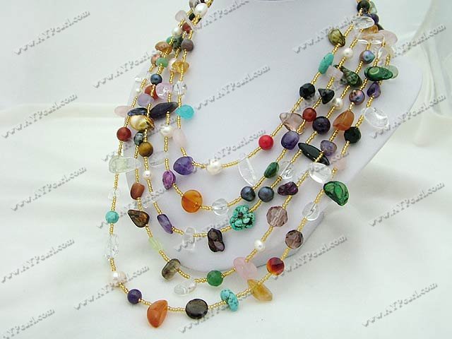 mixed color pearl multi-stone crystal necklace