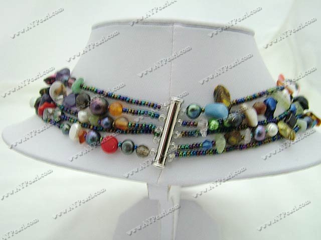 Semi-precious Jewelry Wholesale-mixed color pearl multi-stone necklace
