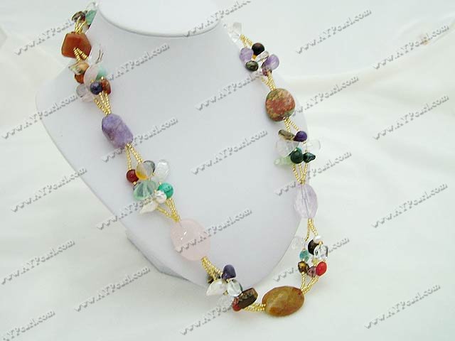 mixed color pearl multi-stone crystal necklace