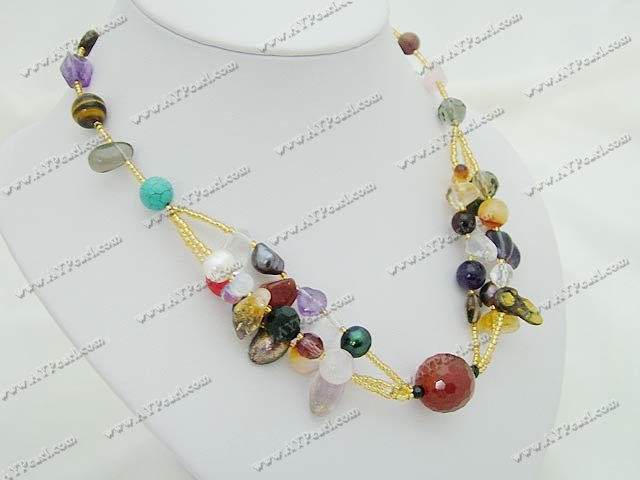 mixed color pearl multi-stone crystal necklace