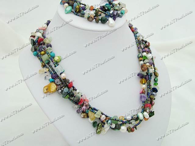 mixed color pearl multi-stone crystal set