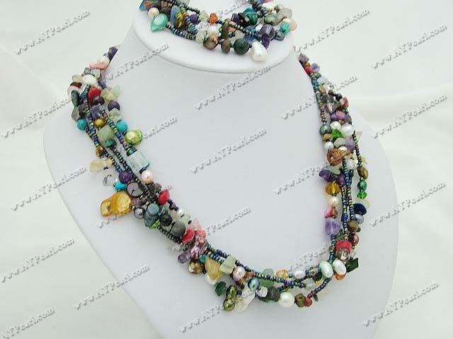 mixed color pearl multi-stone crystal set