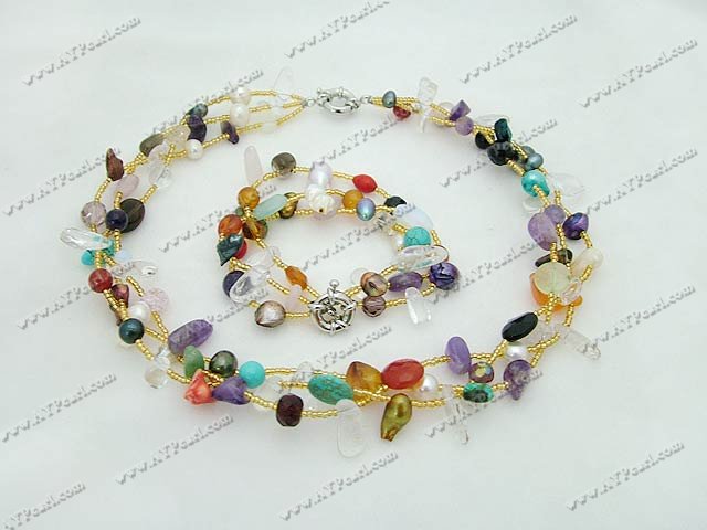 mixed color pearl multi-stone crystal necklace