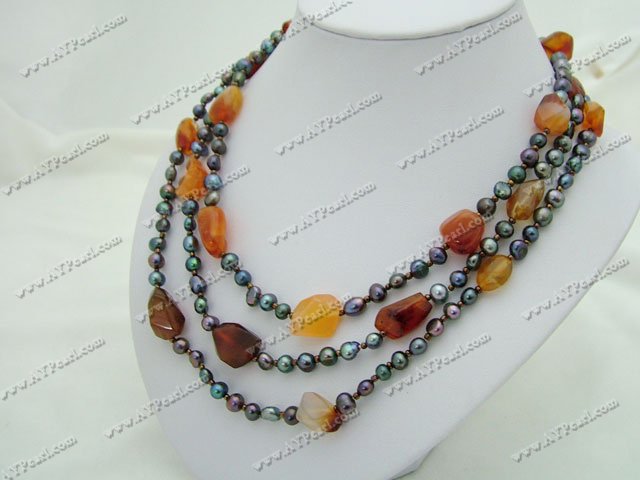 Semi-precious Jewelry Wholesale-pearl agate necklace