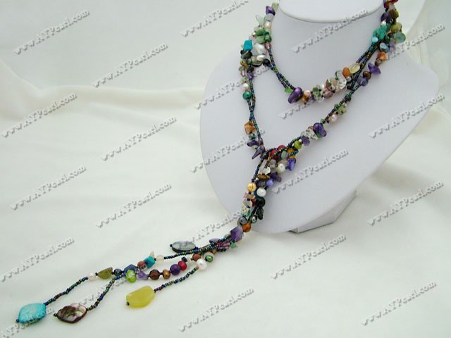 mixed color pearl multi-stone necklace