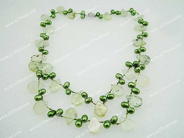 Wholesale Gemstone Jewelry-Green rutilated quartz pearl necklace
