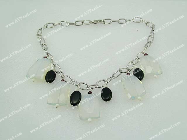 Gemstone Beads-black gem garnet opal necklace