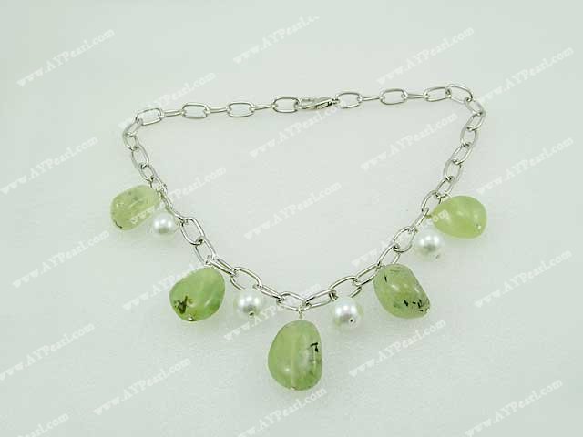 Green rutilated quartz seashell beads necklace