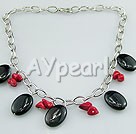 coral black stone necklace