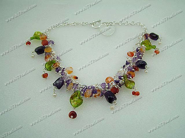 Gemstone Beads-pearl crystal agate colored glaze necklace