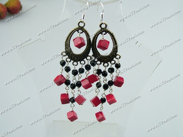 black crystal coral earrings