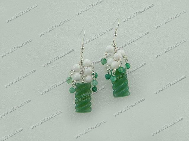 green agate white porcelain earrings