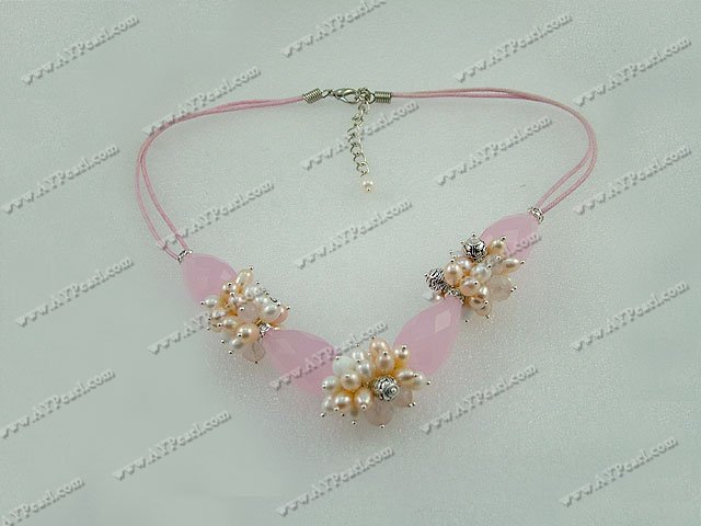 pearl rose quartz crystal necklace
