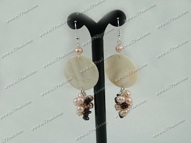 pearl shell garnet earrings