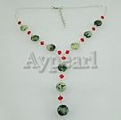 Green rutilated quartz red crystal necklace