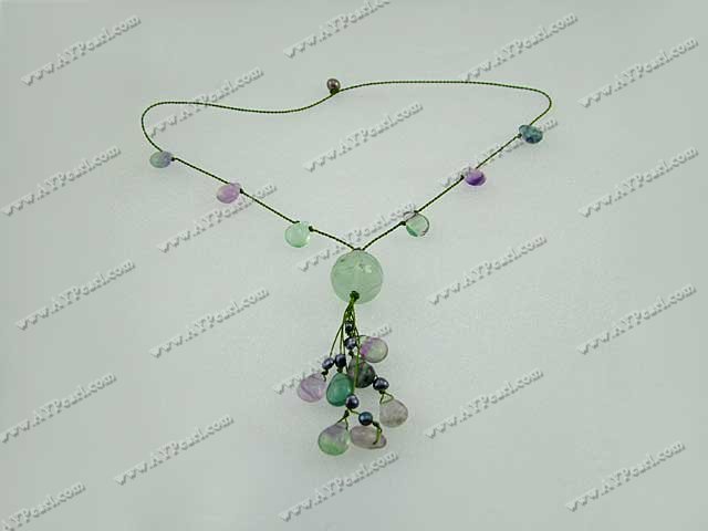 Rainbow fluorite black pearl necklace