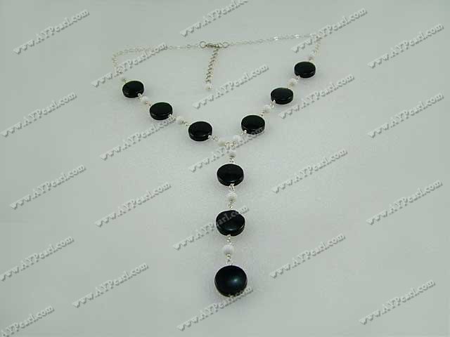 black agate white porcelain necklace