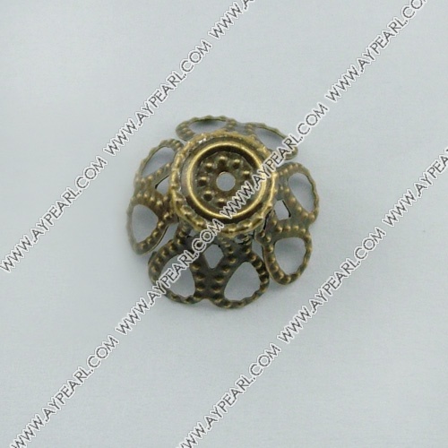 Alloy bead caps,nickel free,antique bronze, 11*17mm flower. Sold per pkg of 2000.