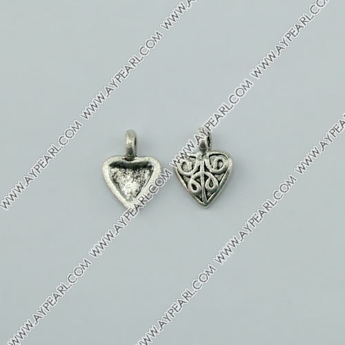 imitation silver metal beads, 11mm, heart pendant, sold by per pkg